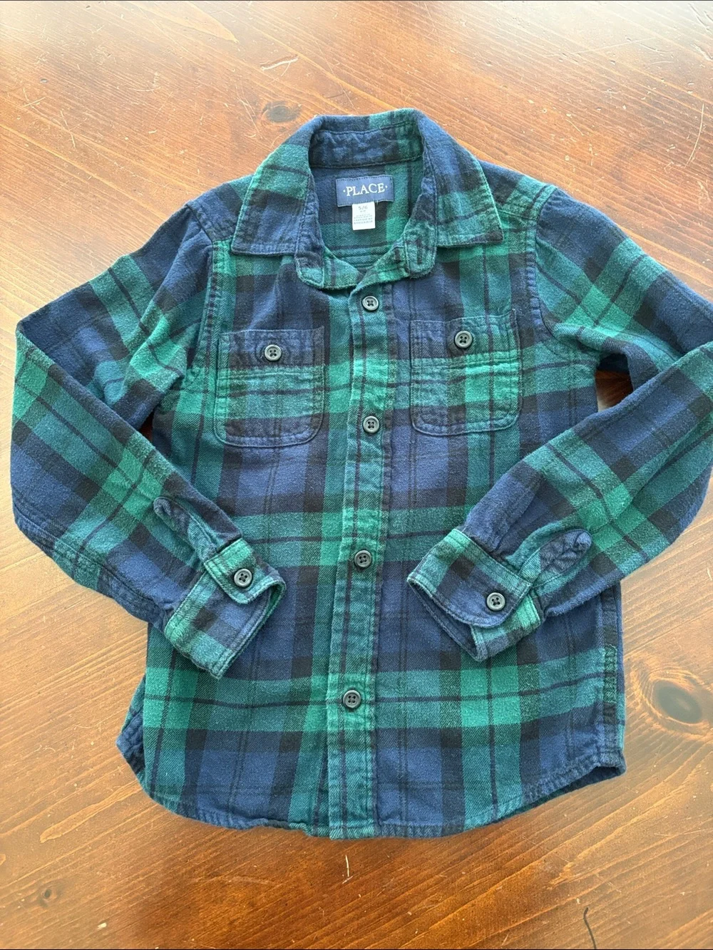 The Children's Place Navy & Green Plaid Flannel Button-Down